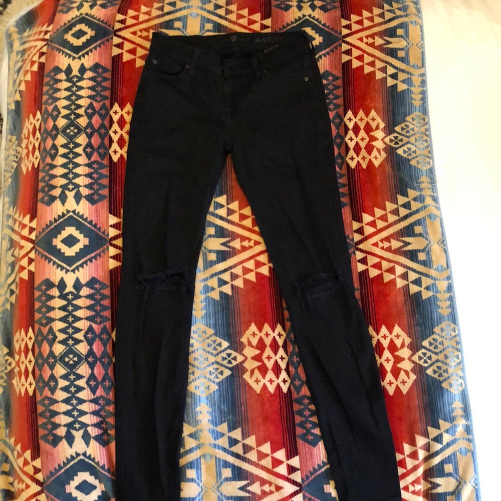 7 For All Mankind “The Skinny” ripped black jeans